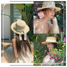 蕾丝蝴蝶结草帽夏季帽檐遮阳防晒海边遮阳帽沙滩度假太阳帽帽子