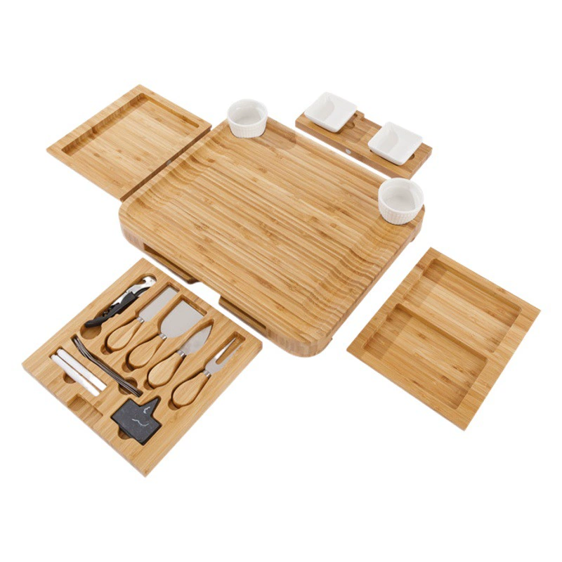 Amazon Взрывы в наличии Бамбуковая сырная доска 4 Дымовой поднос для сыра Бамбуковая сырная доска с резаками Набор из четырех предметов