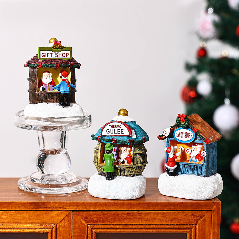新しいクリスマス装飾品プレゼントクリスマス樹脂小さな家サンタクロース店微景観樹脂置物|undefined