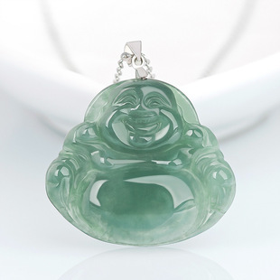 Natural Burmese a Goods Jade Oil Green Buddha Male Maitreya Buddha Pendant S925 Silver Necklace Ice Jade Pendant for Women