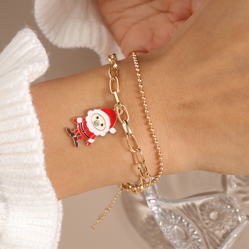 11g Weight Alloy Pendant Material Bracelets Classification Alloy Chain Material 1 Piece Quantity Holiday, Party Occasion Alloy Material Christmas Festival Christmas Tree, Santa Claus Pattern Women's Gender Enamel Design Cute, Simple Style Style Cute Simple Style Christmas Tree Santa Claus Alloy Chain & Link Bracelets Christmas Wholesale 24