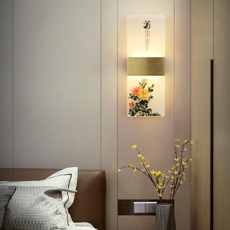 Nuevo estilo chino lámpara de pared sala de estar pasillo moderno lámpara de cabecera led escalera de dormitorio simple lámpara creativa