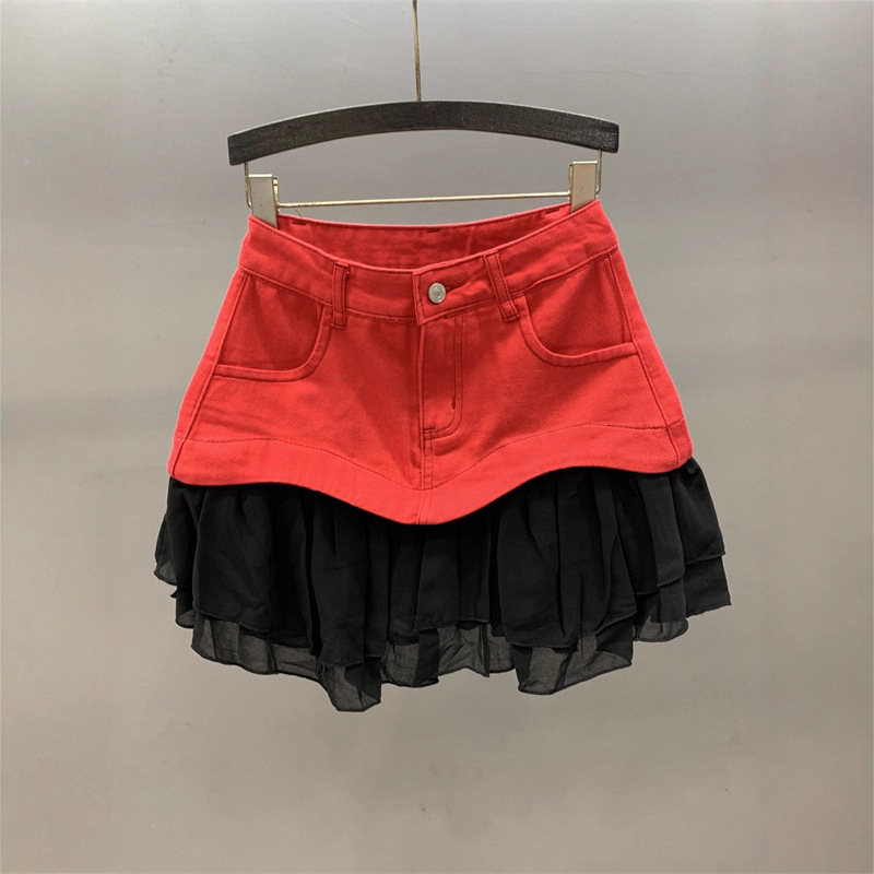 Chica caliente americana de costura vaquero vestido de busto para mujeres 2025 verano nuevo cintura alta delgada anti-desvanecimiento vestido corto de moda