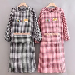 Cotton knee-length loose cover-up women's kitchen cooking home long-sleeve apron oil-proof, stain-proof, durable reverse dress