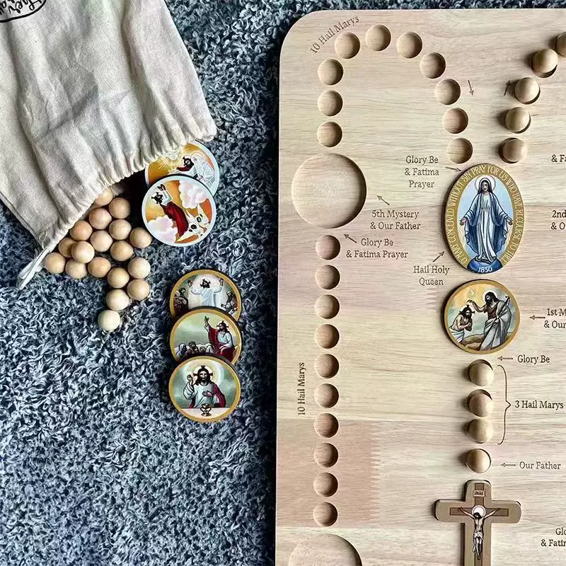 跨境亚马逊 Wooden Rosary Board 棒球骰子木制念珠板彩色卡盘