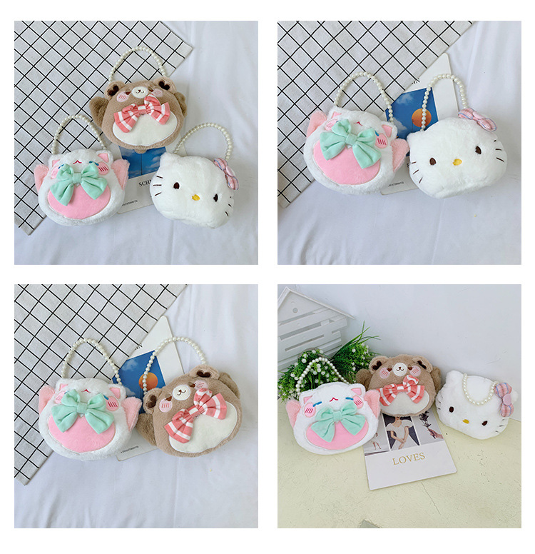 2022 New plush doll, cute Maneki Neko crossbody bag for girls, children's cartoon parent-child women's bag undefined