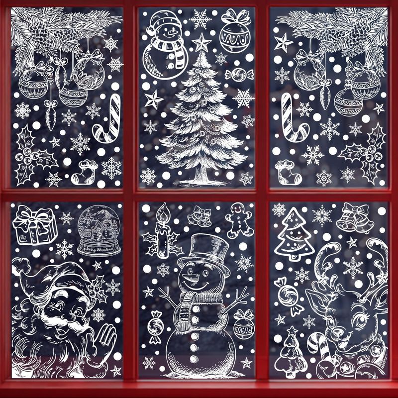 白色圣诞球窗贴圣诞节玻璃贴纸树枝挂件雪景雪人门贴画雪花静电贴|undefined
