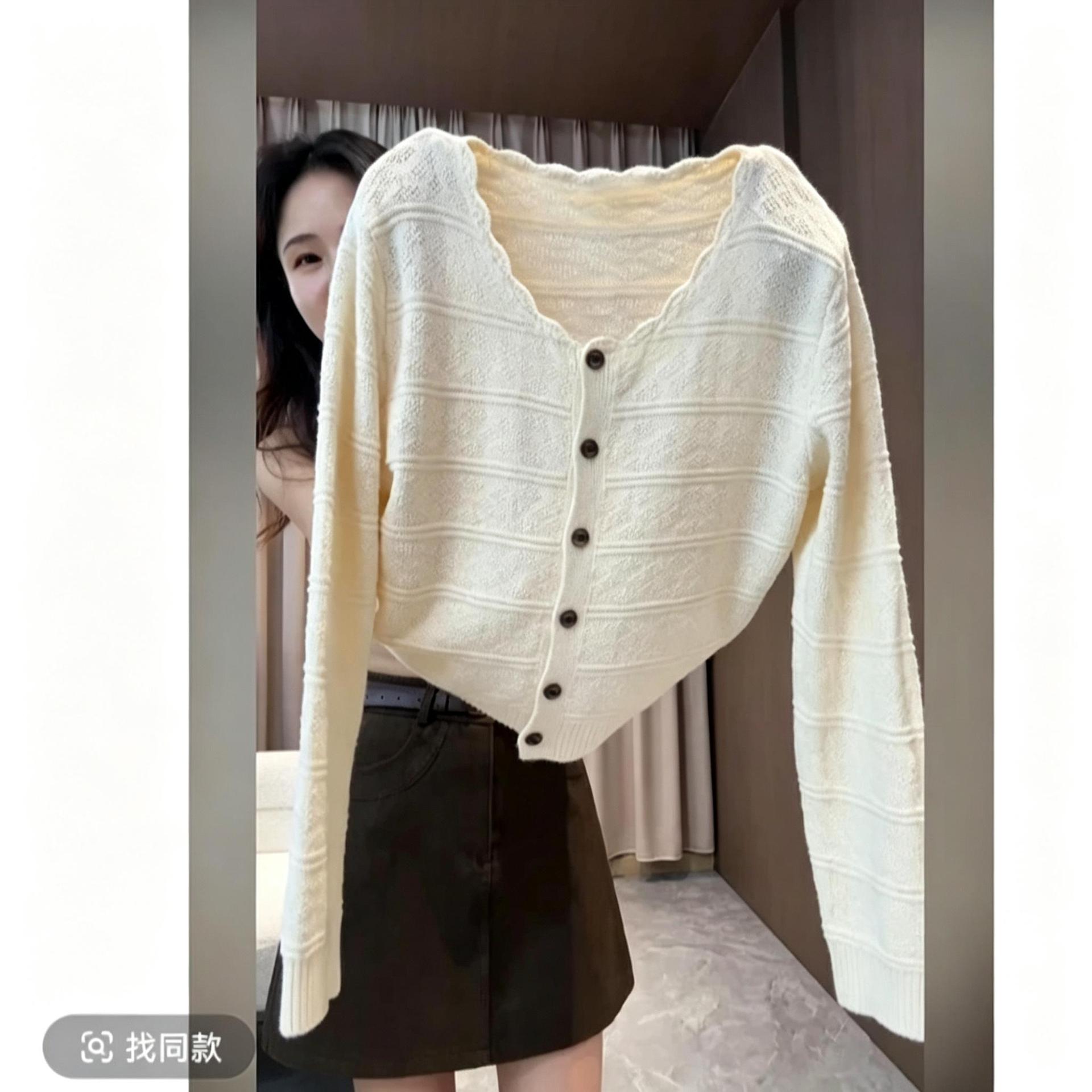 韩系ins甜美风圆领纽扣针织开衫女秋季大码气质长袖时尚通勤上衣