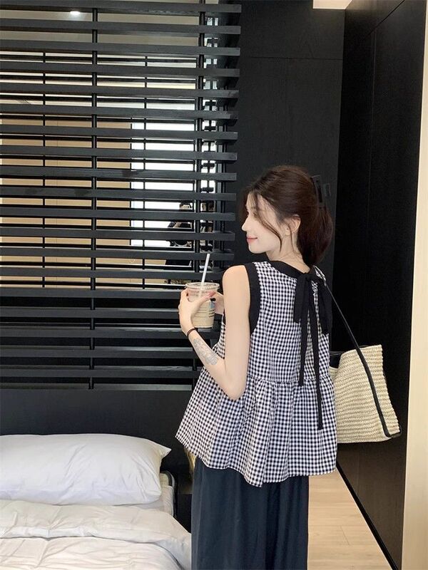 Petite Sweet Doll Collar Tie Sleeveless Shirt for Women 2025 Summer Fresh and Unique Versatile Short Top
