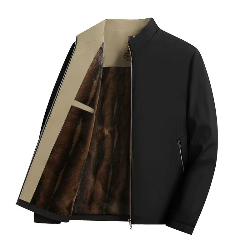 2024 осень и зима для пожилых мужчин бизнес-бархатная толстая куртка рыхлый папа куртка стоячий воротник повседневный отцовский наряд