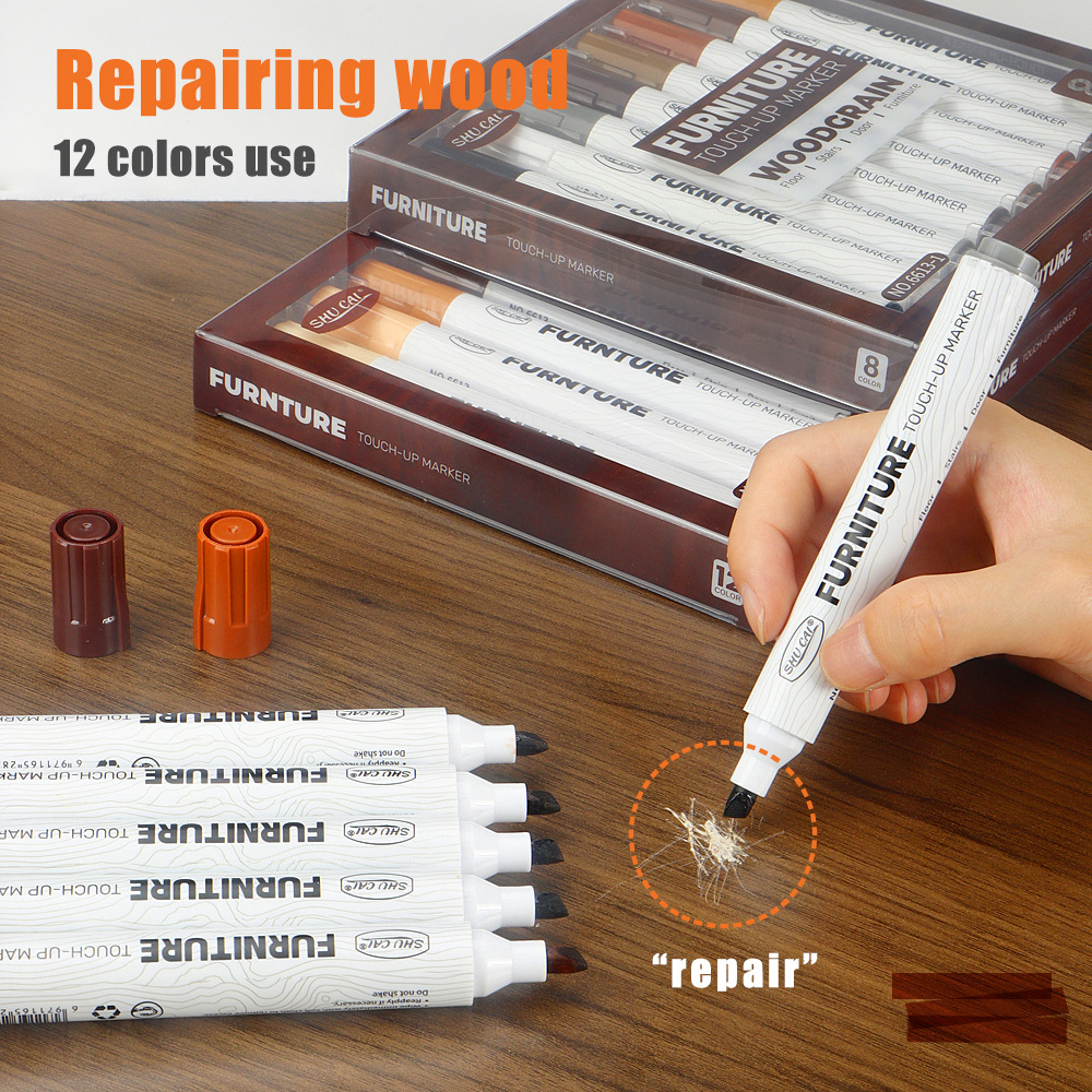 Muebles, vetas de madera, bolígrafos de retoque, arañazos, bordes blancos, reparación, reparación de bolígrafos de reparación de colores, reparación de madera, sofá de retoque de café