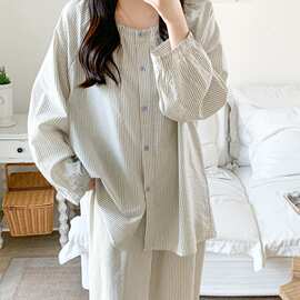 韩系条纹简约舒适睡衣套装休闲宽松慵懒家居服