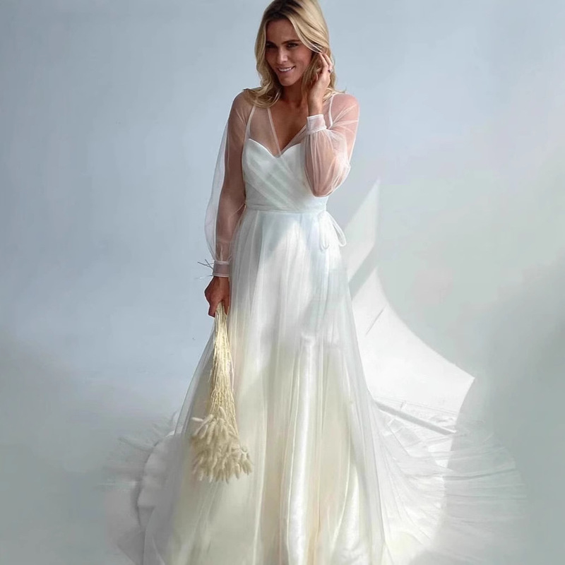 2025 New Style Single-Layer Mesh Skirt Photo Shoot Dress Deep V-Neck See-Through Multi-Color Gentle and Sweet Mid-Length Dress 2025 New Style Single-Layer Mesh Skirt Photo Shoot Dress Deep V-Neck See-Through Multi-Color Gentle and Sweet Mid-Length Dress