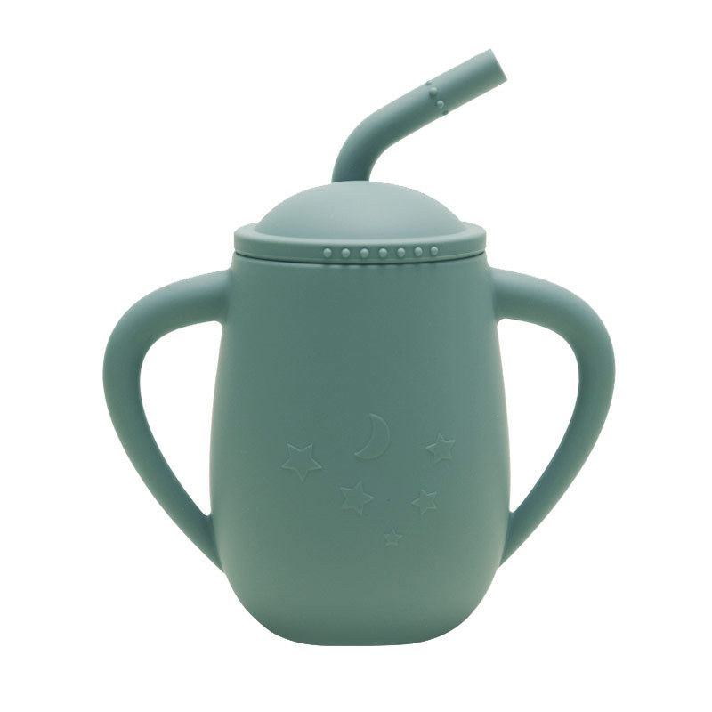 Bebé de silicona entrenamiento sippy taza con tapa y paja