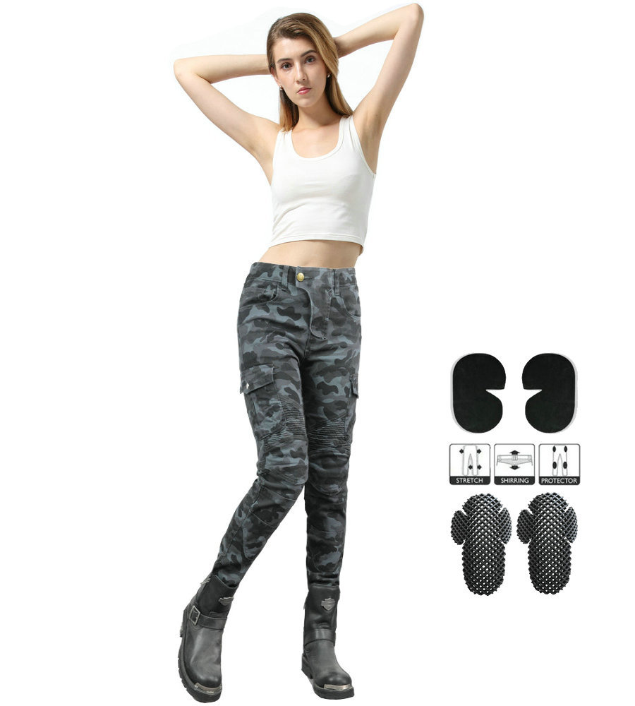 VOLERO Pantalones vaqueros de la motocicleta de carreras de motos de las mujeres pantalones de montar camuflaje estiramiento pantalones anti-caída equipo de protección estándar