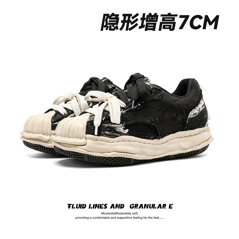 Men's Shoes with 7cm Thick Soles, Internal Height Increase, Niche Design, Breathable Low-Top Casual Couple Shoes, Fashion Trendy