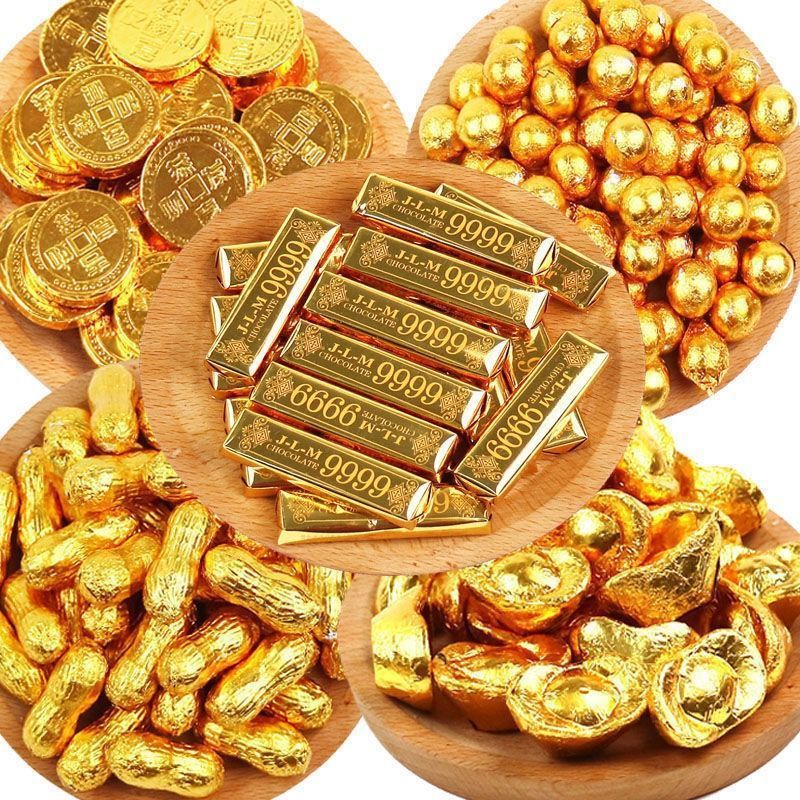 Mixed Chocolate Gold Coins Ingot Peanut Gold Bar Chocolate Snack Cake Baking Decoration New Year Goods