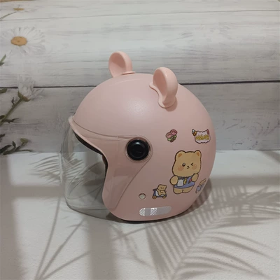 National standard 3C certification electric Motosiklet kaskı (dəbilqə) - national-standard-category-a-light-pink-no-8-transparent-long-pink-bear-ears-adult-autumn-and-winter-helmet