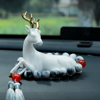 Car Interior Decorations Center: Car ornaments - send-anti-skid-mat-lie-deer-ink-white-gear-beads