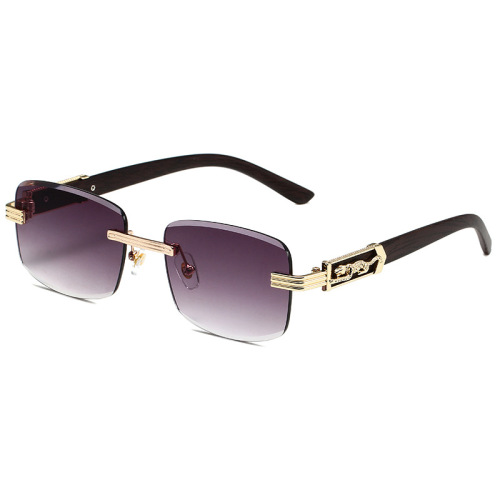  New Wood Grain Feet Leopard Head Diamond Cut Edge Sunglasses Retro Trendy Street Photography Sunglasses SUANGLASSE
