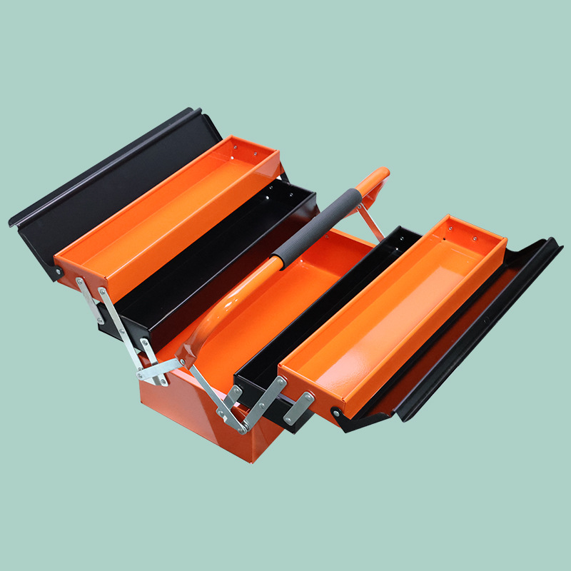 Caja de herramientas de hierro engrosada gran portátil de reparación de automóviles hardware doméstico de tres capas plegable caja de almacenamiento de energía