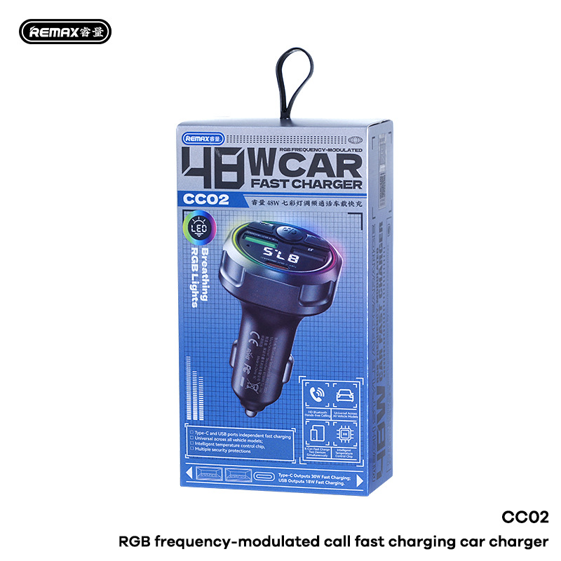 Remax Bluetooth Call Car Charger 48W Dual-Port Fast Charging Car Charger Type-C+Usb One-To-Two Car Charger