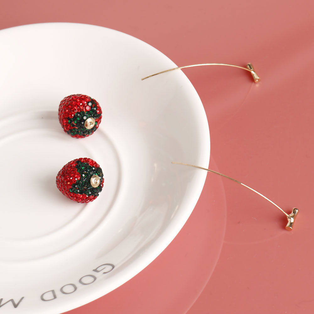 12g Weight Alloy Ear Needle Material Ear Studs Classification 1 Pair Quantity Holiday, Tea Party Occasion Zinc alloy Material Strawberry Pattern All Seasons Season Women's Gender Plating Design Sweet, Simple Style Style 1 Pair Sweet Simple Style Strawberry Plating Zinc Alloy Ear Studs 7