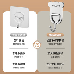 Stainless steel hook with strong adhesive, no drilling, invisible, bear single hook for kitchen and bathroom, metal coat hook