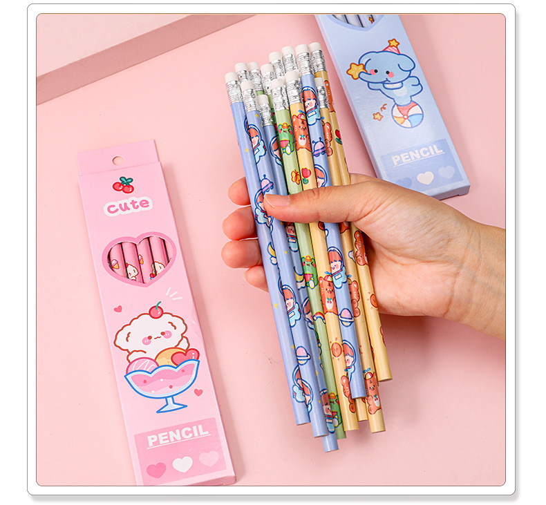 Sweet Cartoon Printed Pencil With Eraser 6 Pieces Set display picture 3