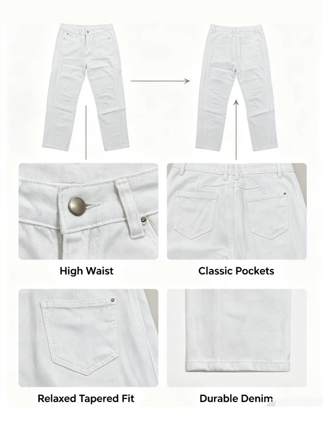 Jeans Rectos para Mujer de Mezclilla de Algodón, Tiro Alto, Sin Elasticidad, para Uso Casual