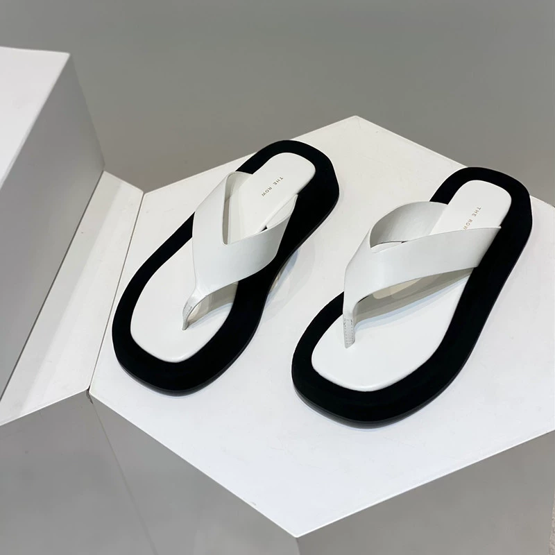 Женские летние шлепанцы 2025 года, из натуральной кожи, на толстой подошве, с платформой, для улицы.