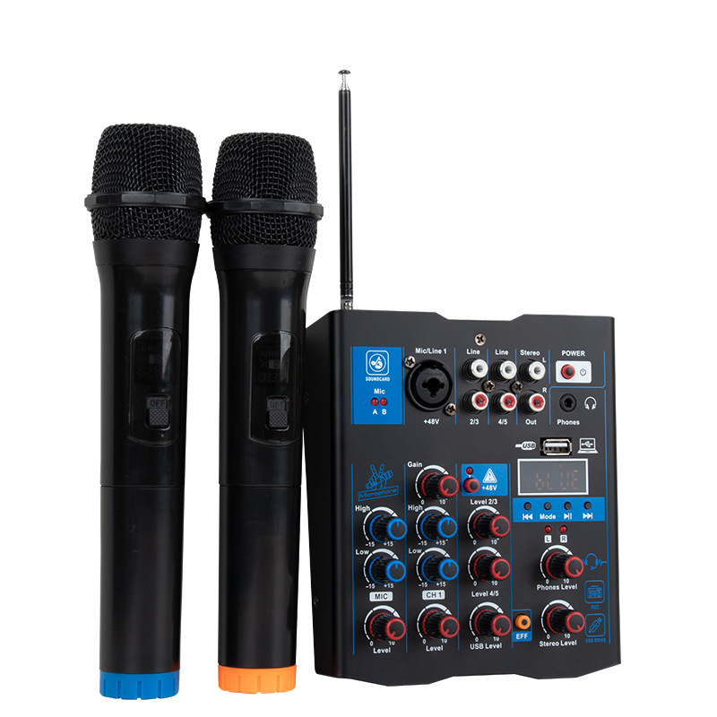 Grabación de computadora karaoke transmisión en vivo TikTok pequeño hogar KTV con micrófono dual diente azul de trigo con mezclador de efecto de mezcla