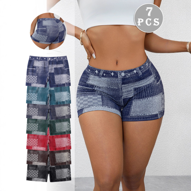European Size Cross-Border New Large Size Women's Seamless Faux Denim Boxer Shorts High Elasticity Tight-Fitting Boxer Briefs Shorts