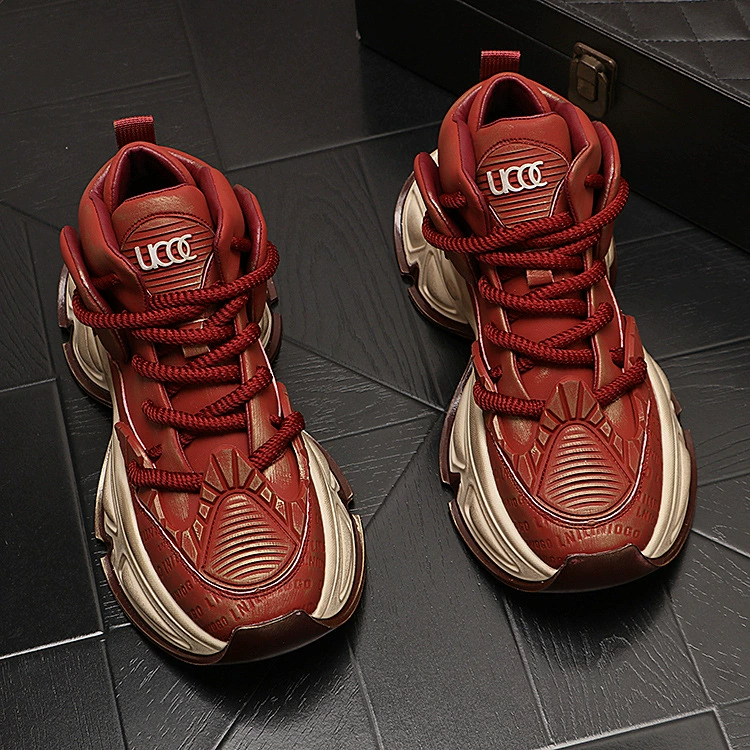 Высокие мужские полировочные туфли папы с толстой подошвой увеличенные повседневные туфли осень и зима новые ретро кроссовки белые туфли