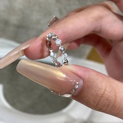 法式精致圆珠戒指女轻奢时尚镶锆石食指戒小众设计开口可调节指环