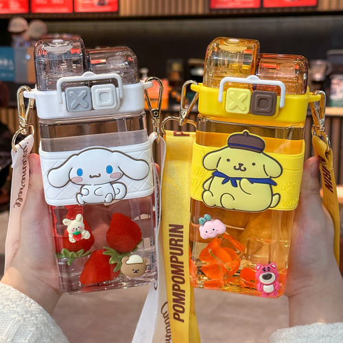 Internet celebrity Sanrio cartoon plastic cup portable cartoon double drinking straw cup tritan children's outdoor drinking kettle