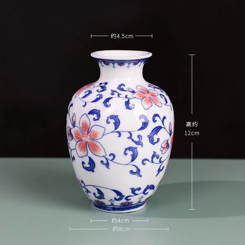Flores de porcelana azul, vasos de flores de cerámica de lujo ligero, flores de alto nivel, decoración de mesa de comedor de estilo nuevo chino