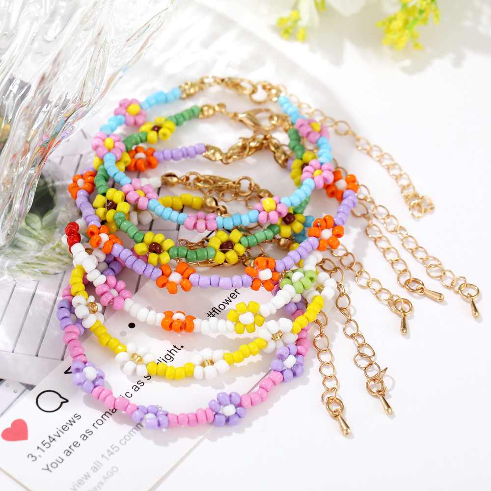 Bohemian Style European And American Flowers Rice Beads Elastic Rope Beaded Bracelet display picture 8