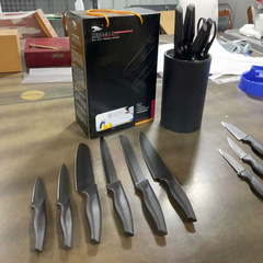 外贸款黑色不粘漆刀具8寸厨师刀生产厂家厨房圆筒刀座刀具八件套