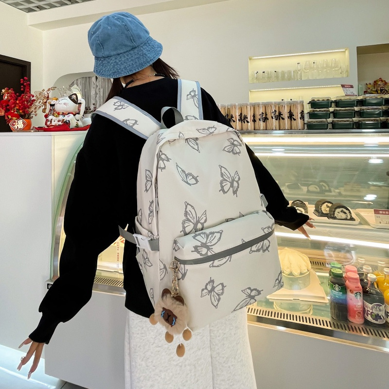 蝴蝶印花书包高颜值学生背包初中包休闲百搭上课轻便小众双肩包|undefined