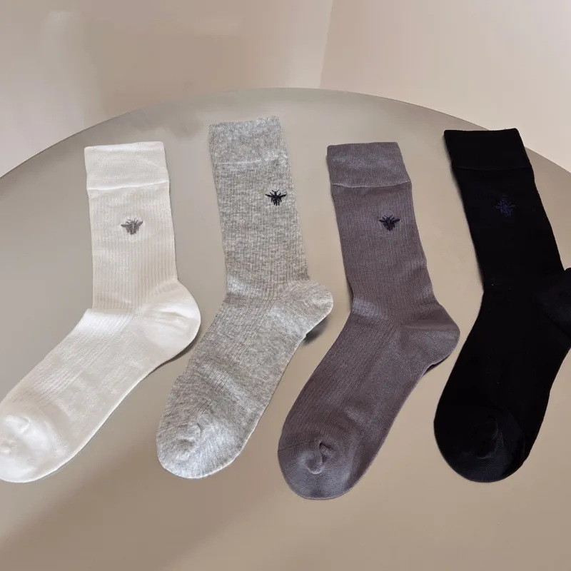 Bee Socks Women's Stockings Summer Thin Sweat-Absorbent Versatile Breathable Ins Trendy Mid-Stockings Ballet Style Pile Socks