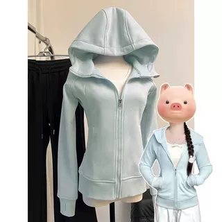 lulu早春韩系拉链外套时尚长袖春秋新款修身收腰瑜伽运动连帽卫衣
