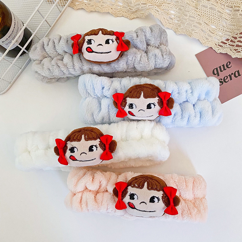 Coreano de dibujos animados niña felpa muñeca pelo banda cara lavado diadema coral terciopelo lindo diadema fábrica suministro directo accesorios para el cabello