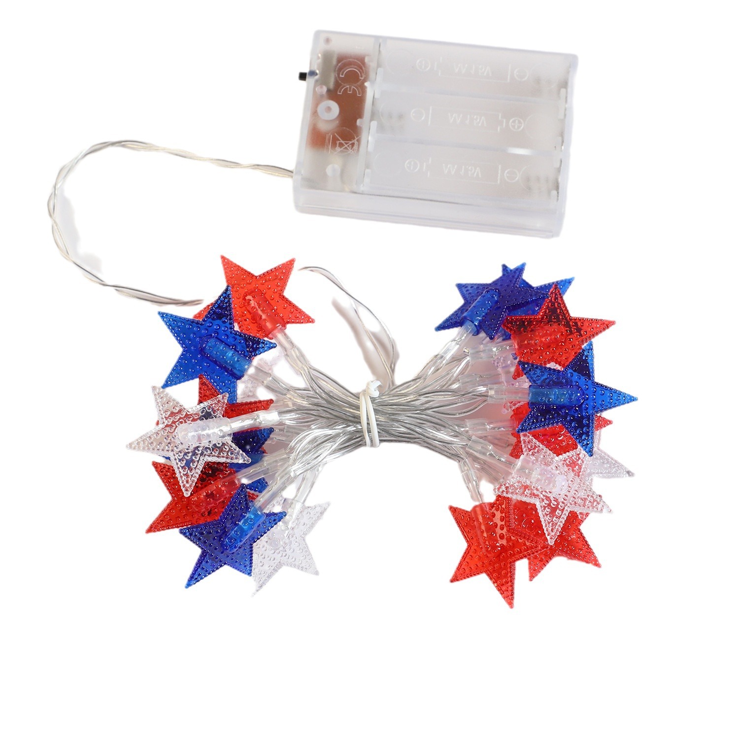 Transfronterizo nuevo LED Día DE LA Independencia rojo azul blanco estrella de cinco puntas Cadena de luz de la batería decoración de vacaciones de América al por mayor LED luces de colores