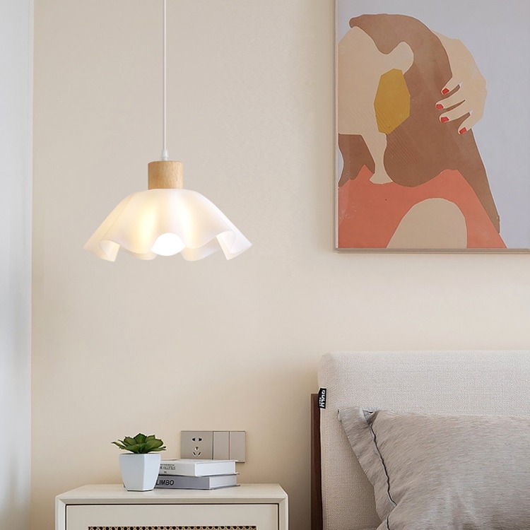 Lámpara de restaurante, lámpara de barra de tres cabezas de arte de madera escandinavo, lámpara de flores de cabecera de dormitorio estilo wabi-sabi simple y moderno de estilo japonés