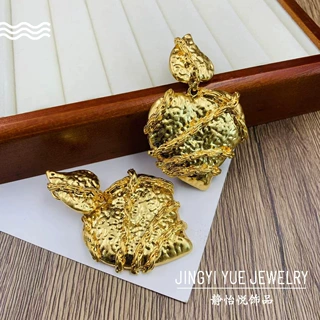 中古vintage设计感耳钉 重工温金夸张复古耳坠 气质耳饰耳钉女
