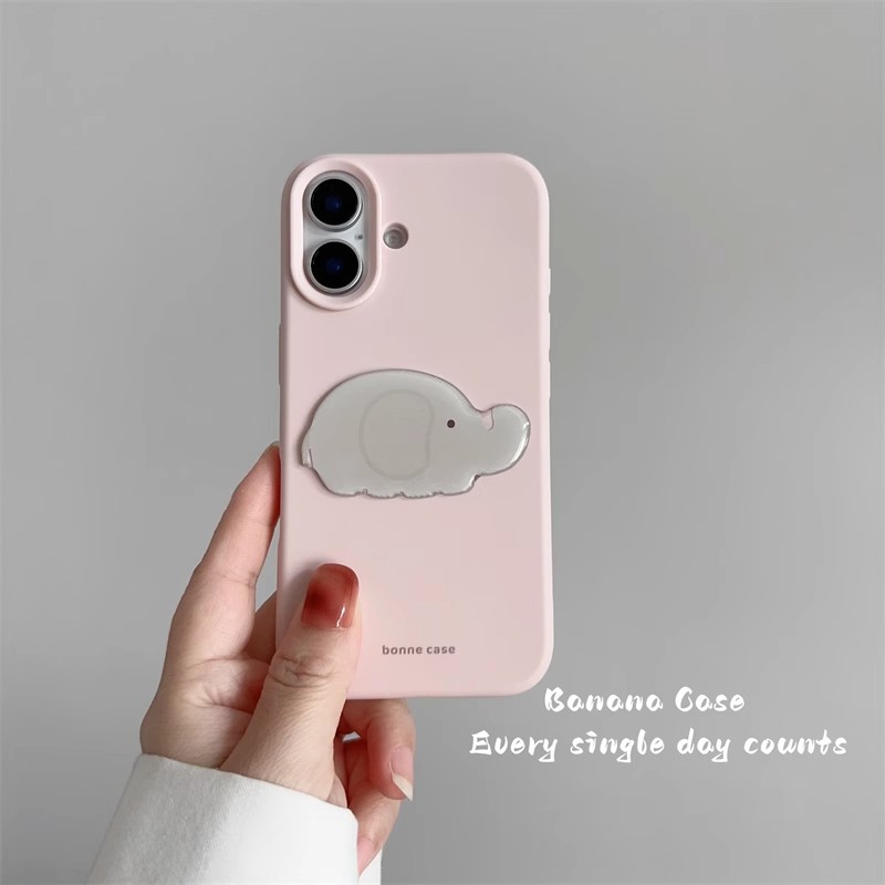 Ins Style Cute Little Gray Elephant 15Pro Max Apple 17 Mobile Phone Case Silicone Iphone14 Suitable for 13 Stereo Stickers