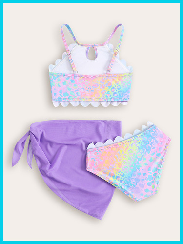 Three-piece children's swimsuit wholesale cross-border foreign trade bright face colorful printed halter vest split swimsuit women