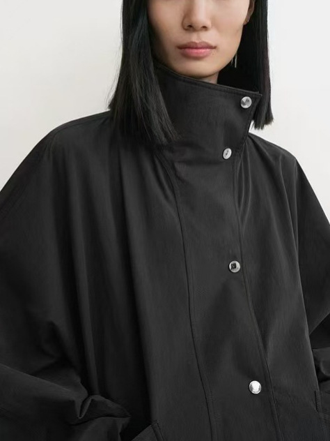 北欧TT小众高级感夹克女2025宽松薄款定织立领廓形短款风衣外套女|undefined