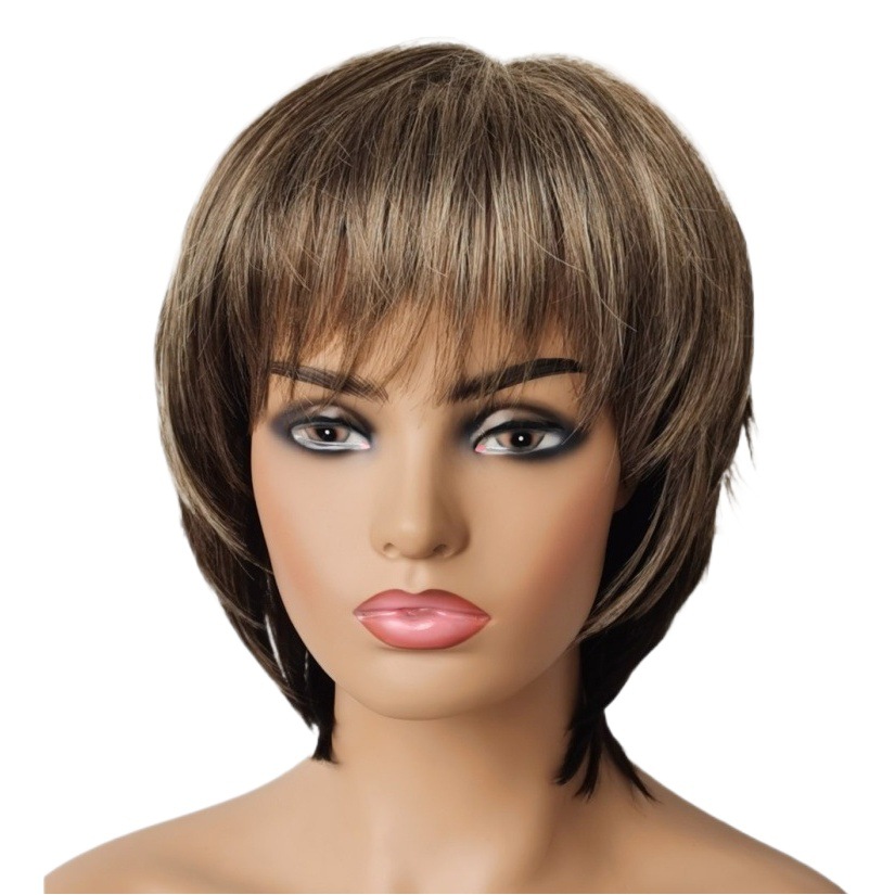 Comercio exterior más vendido de la moda de las mujeres peluca fábrica de venta directa de color mezclado de la sala de pelo lacio de aire explosión de pelo corto de una sola pieza de entrega